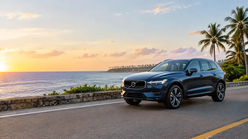 Modern SUV clearly visible on a coastal road for vehicle insurance
